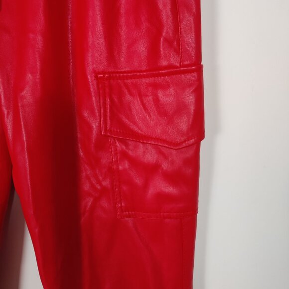 Forever 21 Women's Faux Leather Pants Size M Red Shiny Cargo Casual Party Dinner - Picture 5 of 13